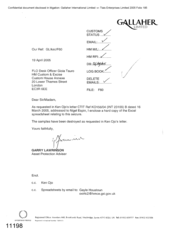 [Letter from Garry Lawrinson to FLO Desk Officer Gioia Tauro regarding enclosure of hard copy of Excel spreadsheet as requested]