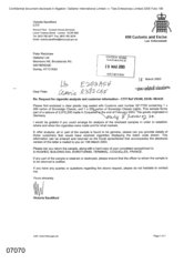 [Letter from Victoria Sandiford to Peter Redshaw Regarding Request for cigarette analysis and customer information]