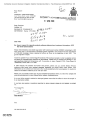 [Letter from Sean Brabon to Peter Redshaw regarding urgent request for cigarette analysis]