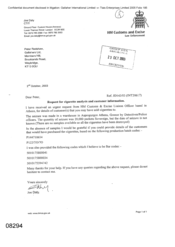 [Letter from Joe Daly to Peter Redshaw regarding the request for cigarette analysis and customer information]