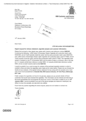 [Letter from Ken Ojo to Carol Martin regarding Urgent request for witness statement, cigarette analysis and customer information]