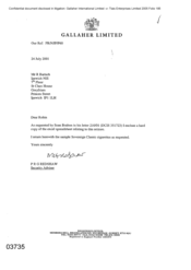 [Letter from PRG Redshaw to R Bartsch regarding Sovereign Classic cigarette samples]