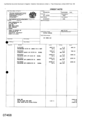 [Credit note from Gallaher International Limited to Tlais Enterprises regarding Dorchester Int'l FF, Sovereighn Classic Lts, Dorchester Int Lts]