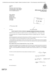 [Letter from Joe Daly to Peter Redshaw regarding urgent request for witness statement, cigarattes analysis and customer information]