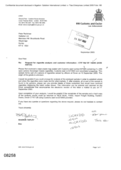 [Letter from Sharon Tapley to Peter Redshaw regarding the request for cigarette analysis and customer information]