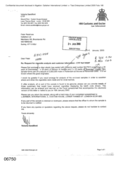 [Letter from Victoria Sabdford to Peter Redshaw regarding request for cigarette analysis and customer information]