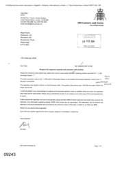 [Letter from Joe Dally to Nigel Espin regarding the request for cigarette analysis and customer information]