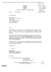 [Letter from Carol Martin to Joe Daly regarding enclosed copies of excel spreadsheets relating to CTIT ref JD106/02 and JD107/02 dated August 2003]