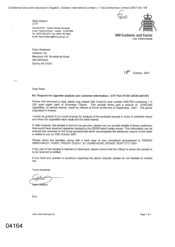 [Letter from Sean Brabon to Peter Redshaw regarding request for cigarette analysis and customer information]