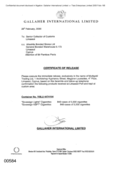 [Letter from Gallaher International Limited regarding certificate of release]