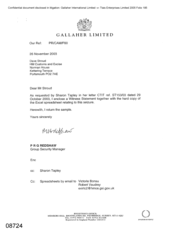 [Letter from PRG Redshaw to Dave Stroud regarding witness statement and a hard copy of excel spreadsheet relating to the seizure]