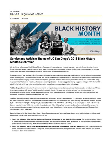 Service and Activism Theme of UC San Diego's 2018 Black History Month Celebration