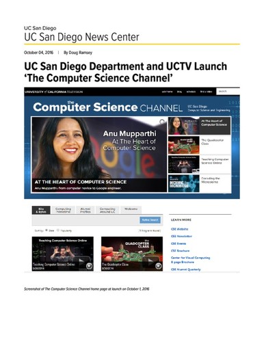 UC San Diego Department and UCTV Launch ‘The Computer Science Channel’