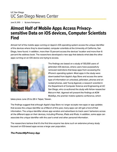 Almost Half of Mobile Apps Access Privacy-sensitive Data on iOS devices, Computer Scientists Find