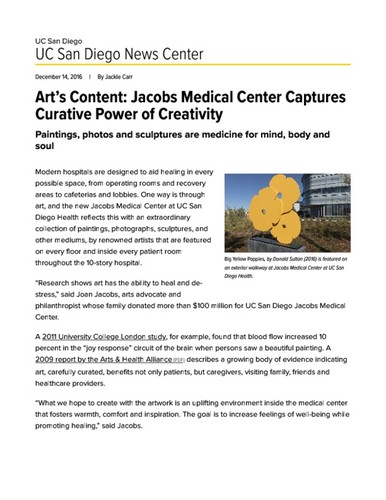 Art’s Content: Jacobs Medical Center Captures Curative Power of Creativity