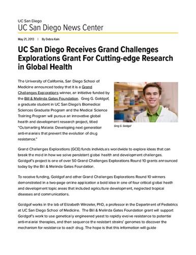 UC San Diego Receives Grand Challenges Explorations Grant For Cutting-edge Research in Global Health
