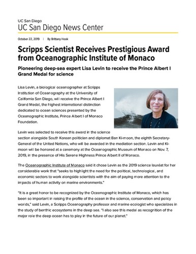 Scripps Scientist Receives Prestigious Award from Oceanographic Institute of Monaco