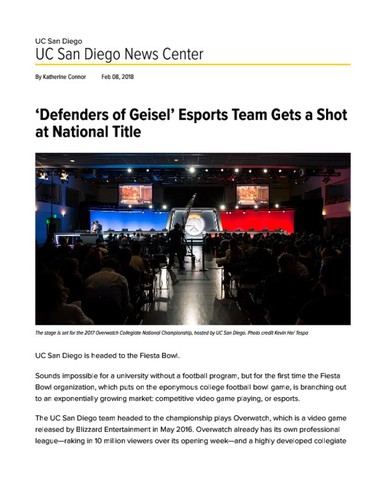 Defenders of Geisel' Esports Team Gets a Shot at National Title