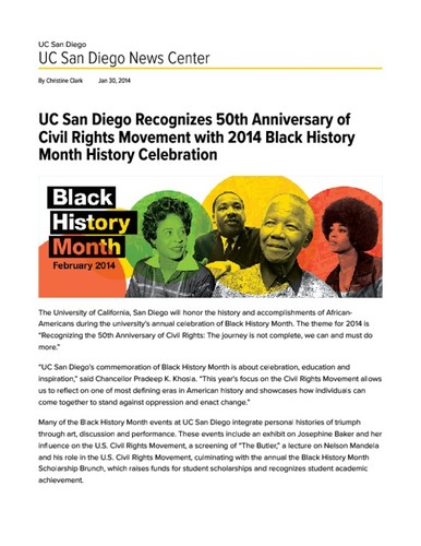 UC San Diego’s Black History Month Celebration Pays Tribute to U.S. Civil Rights Movement