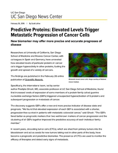 Predictive Proteins: Elevated Levels Trigger Metastatic Progression of Cancer Cells