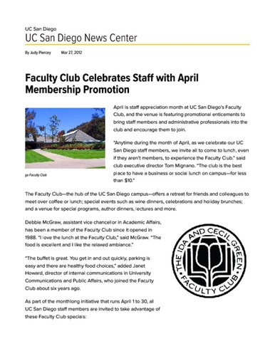 Faculty Club Celebrates Staff with April Membership Promotion