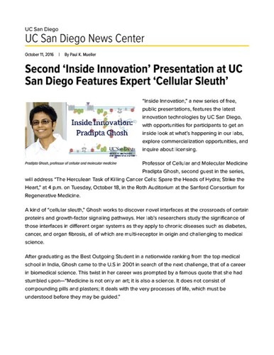 Second ‘Inside Innovation’ Presentation at UC San Diego Features Expert ‘Cellular Sleuth’