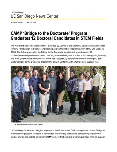 CAMP ‘Bridge to the Doctorate’ Program Graduates 12 Doctoral Candidates in STEM Fields