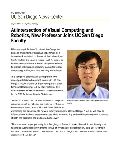 At Intersection of Visual Computing and Robotics, New Professor Joins UC San Diego Faculty