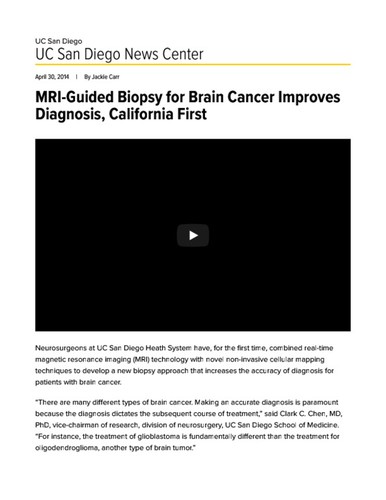 MRI-Guided Biopsy for Brain Cancer Improves Diagnosis, California First