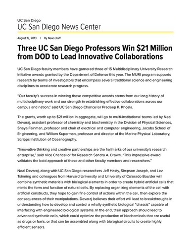 Three UC San Diego Professors Win $21 Million from DOD to Lead Innovative Collaborations