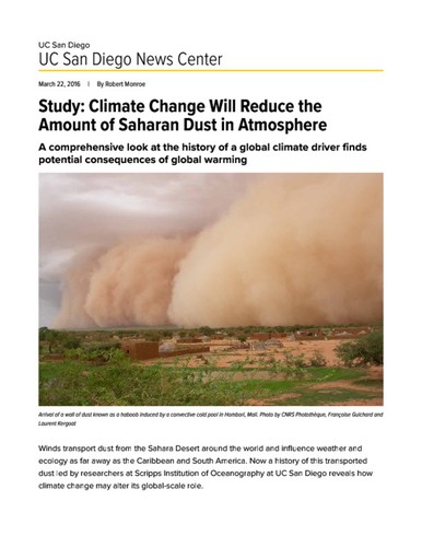 Study: Climate Change Will Reduce the Amount of Saharan Dust in Atmosphere