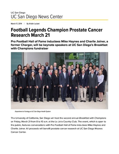 Football Legends Champion Prostate Cancer Research March 21