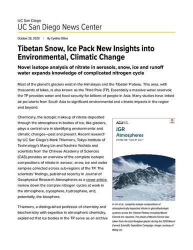 Tibetan Snow, Ice Pack New Insights into Environmental, Climatic Change