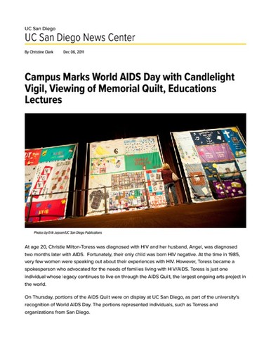 Campus Marks World AIDS Day with Candlelight Vigil, Viewing of Memorial Quilt, Educations Lectures