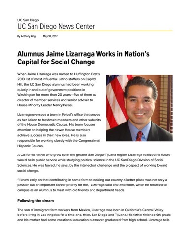 Alumnus Jaime Lizarraga Works in Nation’s Capital for Social Change