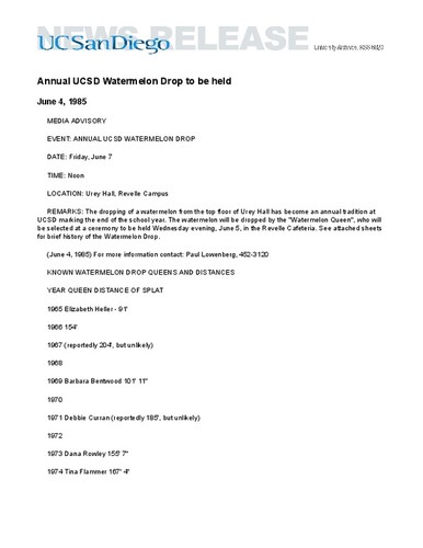 Annual UCSD Watermelon Drop to be held