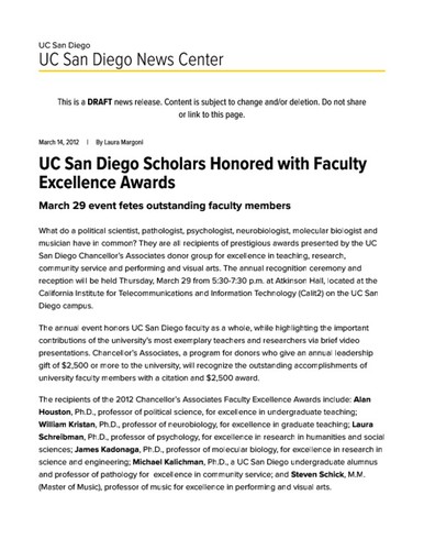 UC San Diego Scholars Honored with Faculty Excellence Awards