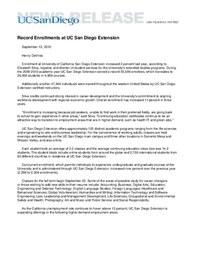 Record Enrollments at UC San Diego Extension