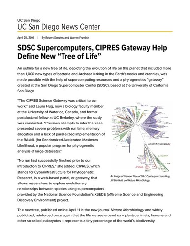 SDSC Supercomputers, CIPRES Gateway Help Define New “Tree of Life”