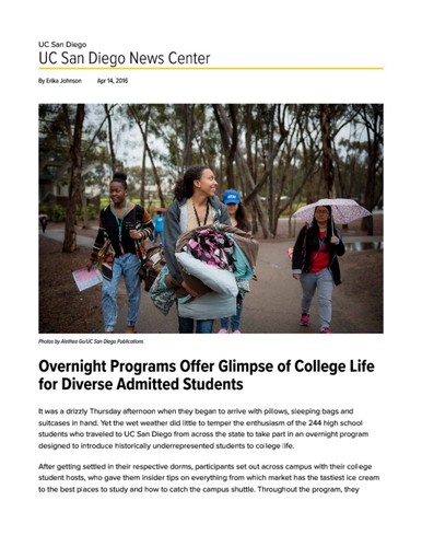 Overnight Programs Offer Glimpse of College Life for Diverse Admitted Students