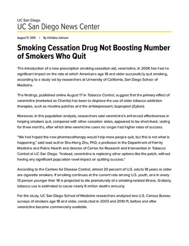Smoking Cessation Drug Not Boosting Number of Smokers Who Quit