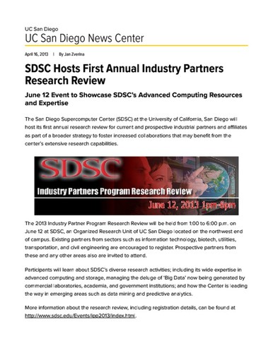 SDSC Hosts First Annual Industry Partners Research Review