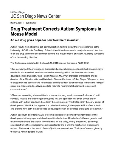 Drug Treatment Corrects Autism Symptoms in Mouse Model