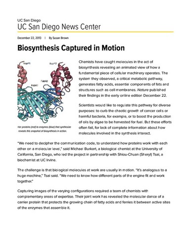 Biosynthesis Captured in Motion