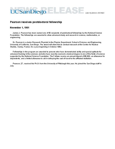 Pearson receives postdoctoral fellowship