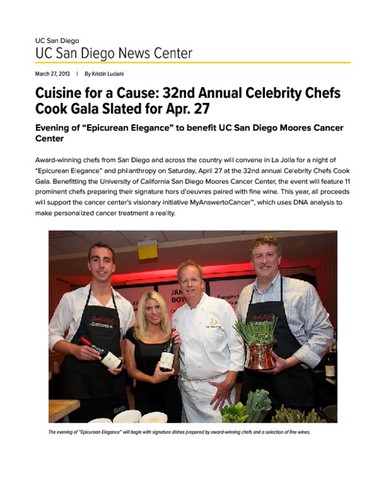 Cuisine for a Cause: 32nd Annual Celebrity Chefs Cook Gala Slated for Apr. 27