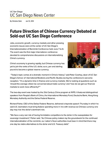 Future Direction of Chinese Currency Debated at Sold-out UC San Diego Conference