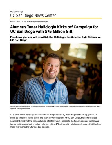 Alumnus Taner Halicioglu Kicks off Campaign for UC San Diego with $75 Million Gift