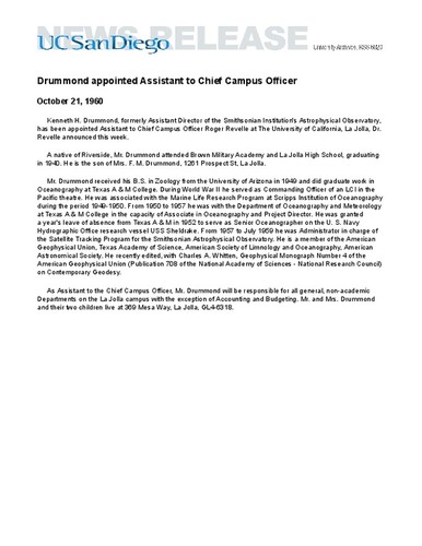 Drummond appointed Assistant to Chief Campus Officer