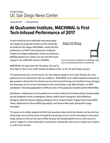 At Qualcomm Institute, MACHINAL Is First Tech-Infused Performance of 2017